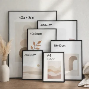 Modern Black Aluminum Picture Frames With Mat For Wall Art Set